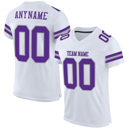 Custom Personalized Football Jersey with Name & Number - White Purple-Gray Mesh Authentic Personalized White Purple-Gray