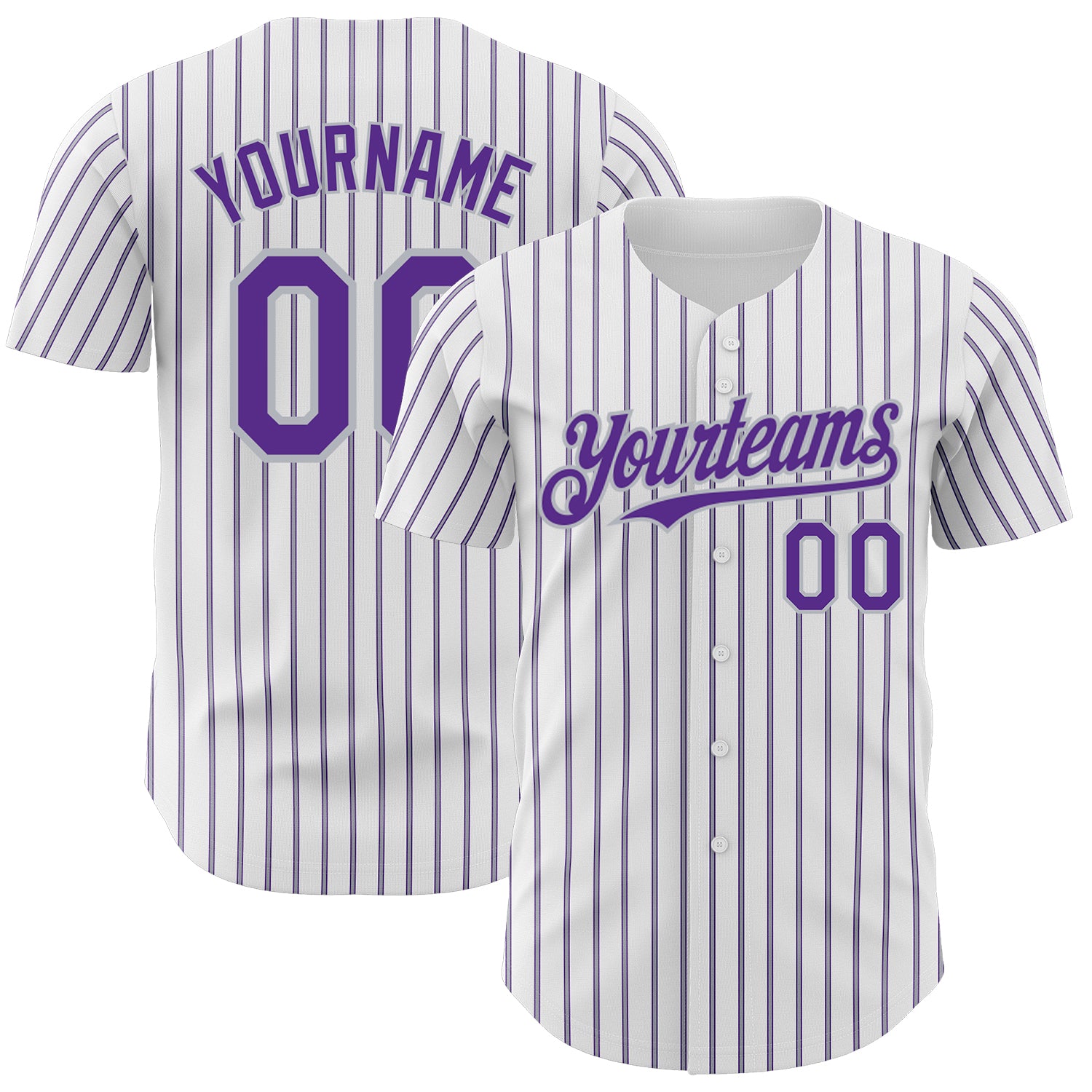 Custom Purple Gray Pinstripe Baseball Jersey with Personalized Name & Number - Authentic White Team Jersey Personalized White