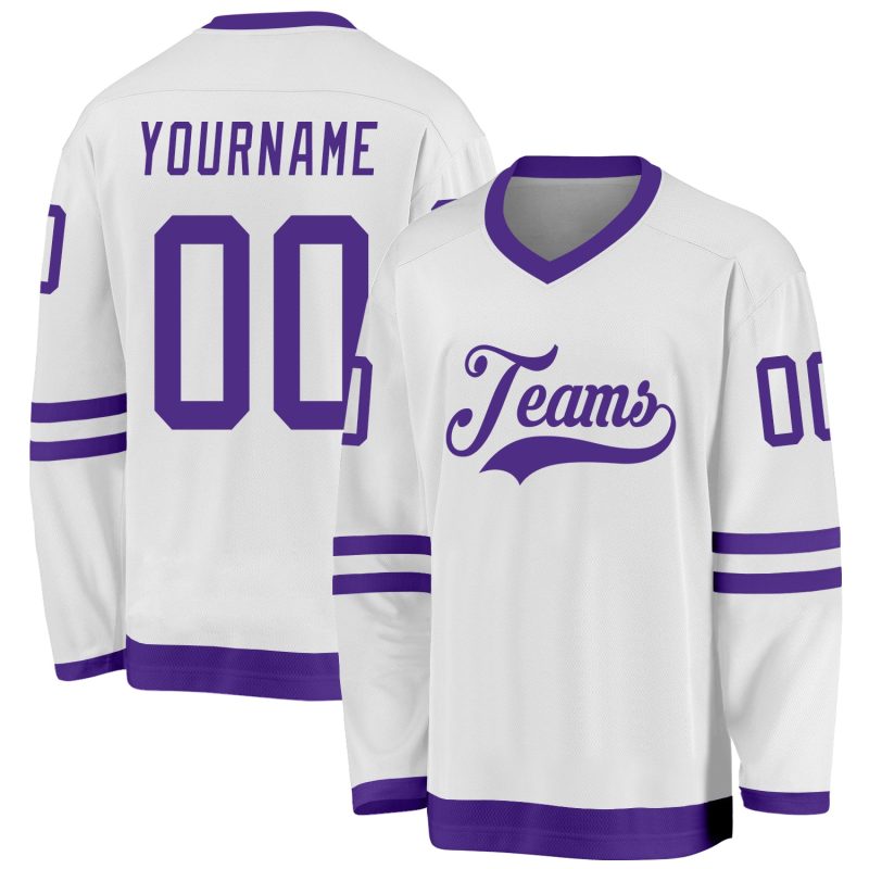 Custom Name and Number Personalized Hockey Jersey - White and Purple Team Jersey Personalized White Purple Hockey Jersey