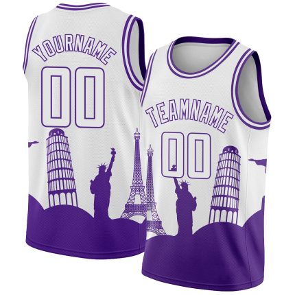 Personalized Holiday Travel Basketball Jersey - White Purple City Edition with Custom Name and Number Personalized White