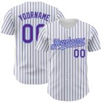 Custom Name and Number Personalized Purple Light Blue Pinstripe Baseball Jersey - Authentic White Team Jersey Personalized