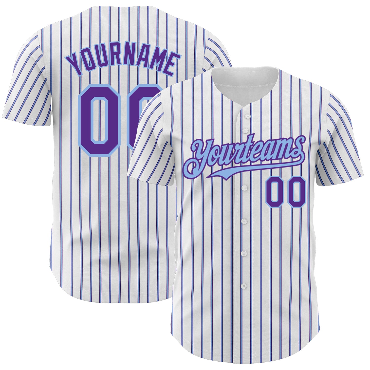 Custom Name and Number Personalized Purple Light Blue Pinstripe Baseball Jersey - Authentic White Team Jersey Personalized