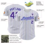 Custom Name and Number Personalized Purple Light Blue Pinstripe Baseball Jersey - Authentic White Team Jersey Personalized