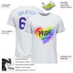 Personalized LGBT Pride T-Shirt - Custom Name & Number, Rainbow Heart Design in White, Purple & Light Blue for Team Spirit