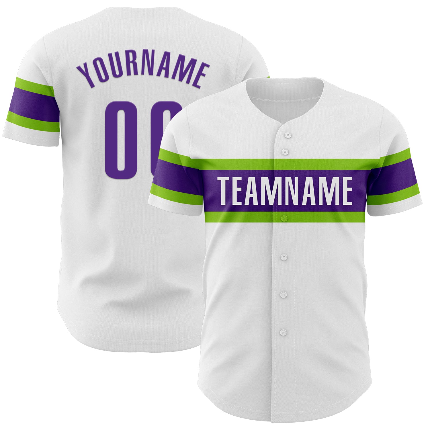 Personalized Authentic Baseball Jersey in White, Purple, and Neon Green Personalized White Purple-Neon Green Authentic Baseball