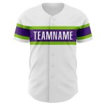 Personalized Authentic Baseball Jersey in White, Purple, and Neon Green Personalized White Purple-Neon Green Authentic Baseball