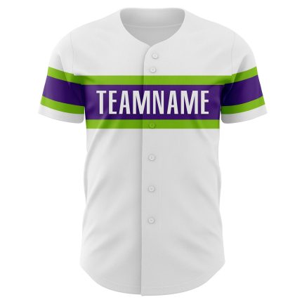 Personalized Authentic Baseball Jersey in White, Purple, and Neon Green Personalized White Purple-Neon Green Authentic Baseball