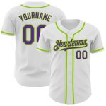 Custom Name and Number Personalized Authentic Baseball Jersey in White Purple Neon Green Personalized White Purple-Neon Green
