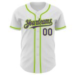 Custom Name and Number Personalized Authentic Baseball Jersey in White Purple Neon Green Personalized White Purple-Neon Green