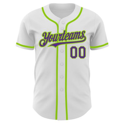 Custom Name and Number Personalized Authentic Baseball Jersey in White Purple Neon Green Personalized White Purple-Neon Green