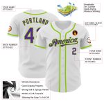 Custom Name and Number Personalized Authentic Baseball Jersey in White Purple Neon Green Personalized White Purple-Neon Green