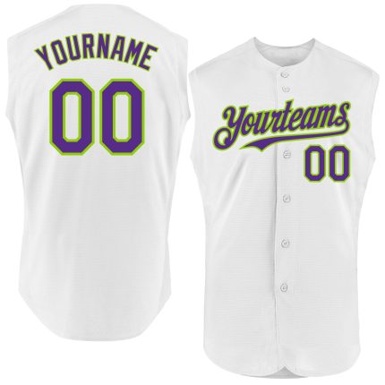 Custom Name and Number Sleeveless Baseball Jersey - Personalized White Purple Neon Green Authentic Team Gear Personalized