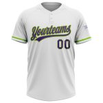 Custom Team Softball Jersey with Name and Number, Personalized White Purple Neon Green, Unisex Two-Button Design Personalized