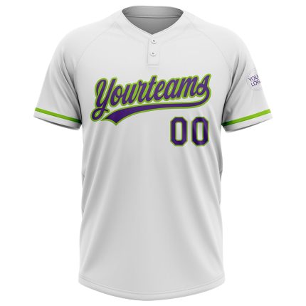 Custom Team Softball Jersey with Name and Number, Personalized White Purple Neon Green, Unisex Two-Button Design Personalized