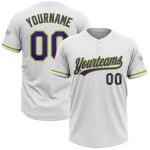 Custom Team Softball Jersey with Name and Number, Personalized White Purple Neon Green, Unisex Two-Button Design Personalized