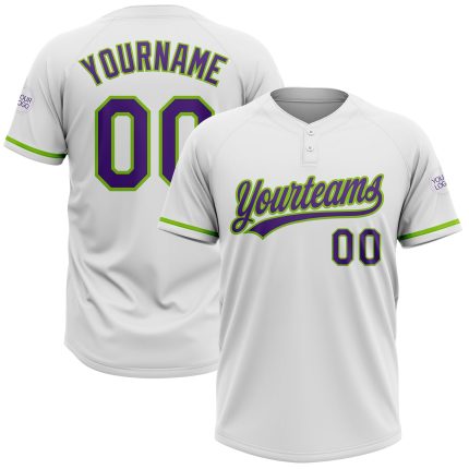 Custom Team Softball Jersey with Name and Number, Personalized White Purple Neon Green, Unisex Two-Button Design Personalized