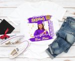 Custom Name Number 3D Graduation T-Shirt for Team - Personalized White Purple Old Gold Design Personalized White Purple-Old