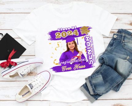 Custom Name Number 3D Graduation T-Shirt for Team - Personalized White Purple Old Gold Design Personalized White Purple-Old