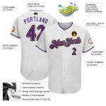 Custom Name and Number Authentic Baseball Jersey - Personalized White Purple Gold Design Personalized White Purple-Old Gold