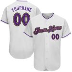 Custom Name and Number Authentic Baseball Jersey - Personalized White Purple Gold Design Personalized White Purple-Old Gold