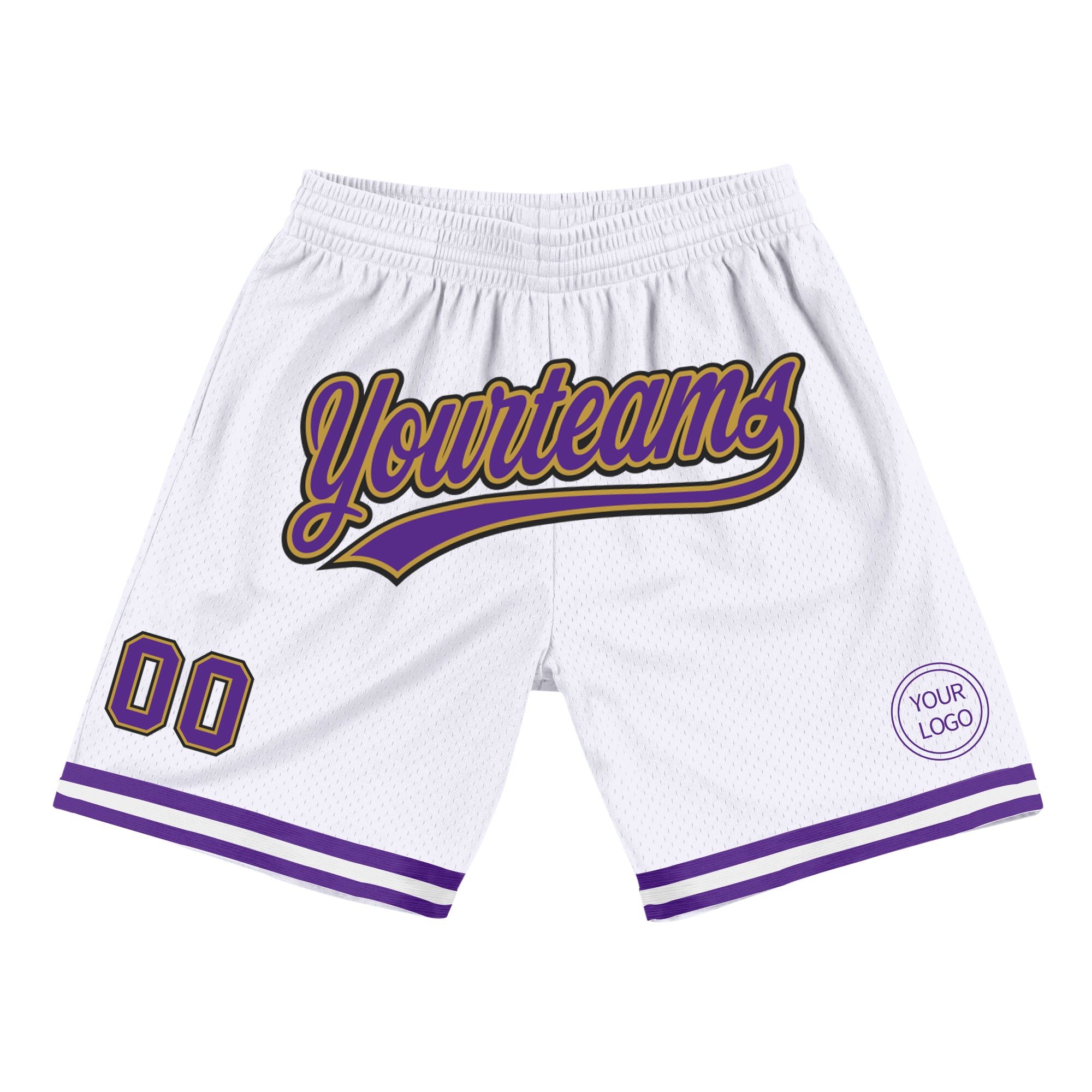 Custom Name Number Basketball Shorts - Personalized White Purple Old Gold-Black Authentic Throwback Style Personalized White