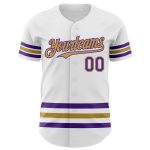 Custom Name and Number Personalized Baseball Jersey - White Purple Gold Line Authentic Design Personalized White Purple-Old