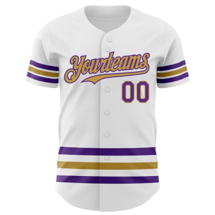 Custom Name and Number Personalized Baseball Jersey - White Purple Gold Line Authentic Design Personalized White Purple-Old