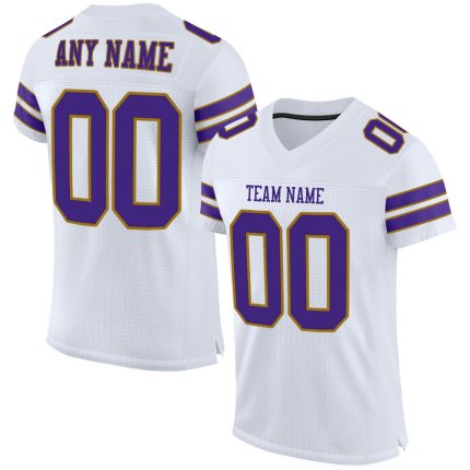 Personalized Authentic Football Jersey in White, Purple, and Old Gold Mesh Personalized White Purple-Old Gold Mesh Authentic