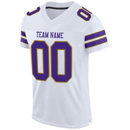 Personalized Authentic Football Jersey in White, Purple, and Old Gold Mesh Personalized White Purple-Old Gold Mesh Authentic