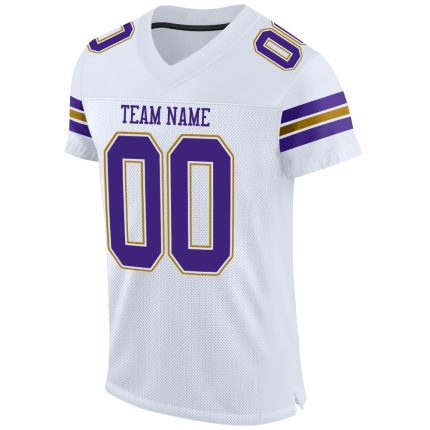 Custom Name Number Personalized Football Jersey - White Purple Old Gold Mesh Authentic Design Personalized White Purple-Old