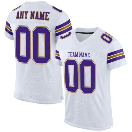 Custom Name Number Personalized Football Jersey - White Purple Old Gold Mesh Authentic Design Personalized White Purple-Old