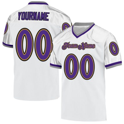 Custom Authentic Football Jersey with Personalized Name & Number in White, Purple, and Old Gold Mesh Personalized White Purple-Old