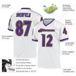 Custom Authentic Football Jersey with Personalized Name & Number in White, Purple, and Old Gold Mesh Personalized White Purple-Old