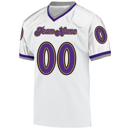 Custom Authentic Football Jersey with Personalized Name & Number in White, Purple, and Old Gold Mesh Personalized White Purple-Old