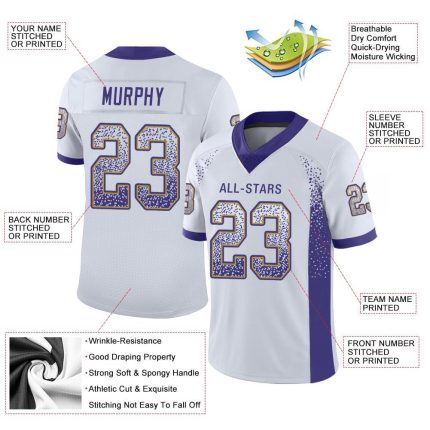 Personalized Football Jersey Custom Name & Number - White Purple Old Gold Mesh Drift Team Gear Personalized White Purple-Old