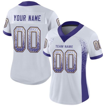 Personalized Football Jersey Custom Name & Number - White Purple Old Gold Mesh Drift Team Gear Personalized White Purple-Old