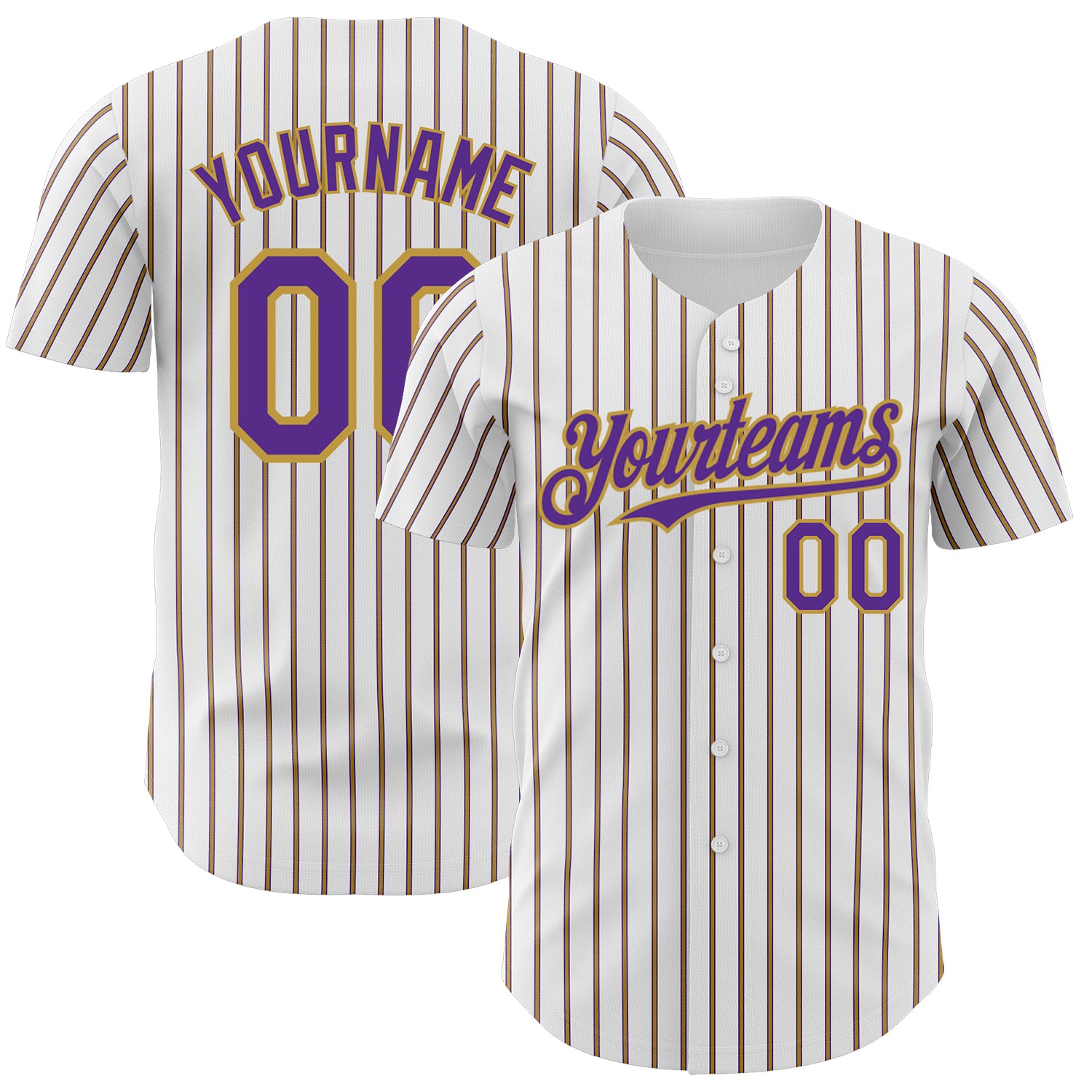 Custom Purple Old Gold Pinstripe Baseball Jersey - Personalized Name & Number, Authentic Design, Team Spirit Wear Personalized