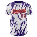 Custom Name and Number Baseball Jersey - Abstract 3D Pattern in White, Purple, and Orange - Authentic Team Apparel Personalized