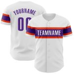 Personalized Authentic Baseball Jersey in White, Purple, and Orange Personalized White Purple-Orange Authentic Baseball Jersey