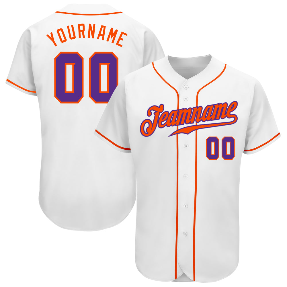 Custom Name and Number Authentic Baseball Jersey - Personalized White Purple Orange Team Jersey Personalized White Purple-Orange