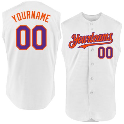 Custom Name and Number Personalized Sleeveless Baseball Jersey in White, Purple, and Orange - Authentic Team Apparel Personalized