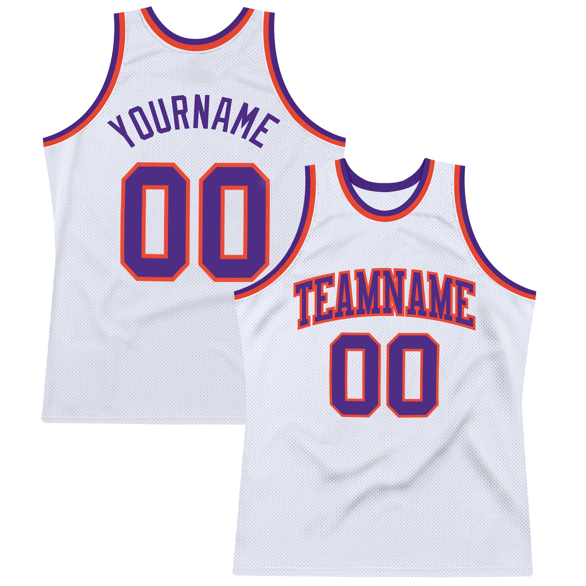 Personalized Basketball Jersey - Authentic Throwback in White Purple Orange Personalized White Purple-Orange Authentic Throwback