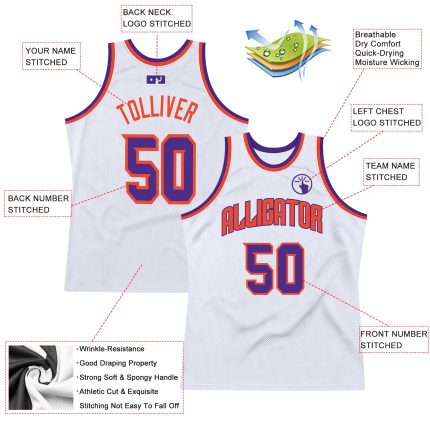 Custom Name and Number Basketball Jersey - Personalized Authentic White Purple-Orange Throwback Jersey Personalized White