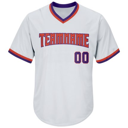 Custom Name and Number Authentic Baseball Jersey Shirt - Personalized White Purple-Orange Rib-Knit Throwback Design Personalized