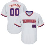 Custom Name and Number Authentic Baseball Jersey Shirt - Personalized White Purple-Orange Rib-Knit Throwback Design Personalized