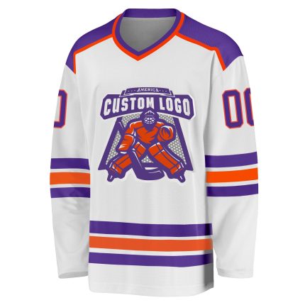 Custom Hockey Jersey in White, Purple, and Orange - Personalize Your Own Design Personalized White Purple-Orange Hockey Jersey