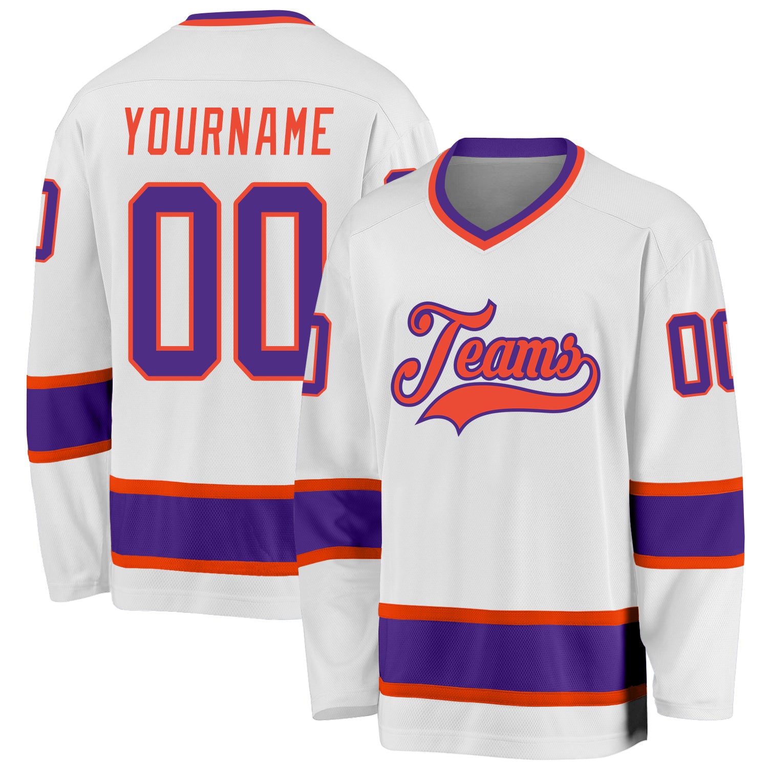 Custom Personalized Hockey Jersey with Name and Number - White Purple-Orange Team Jersey Personalized White Purple-Orange