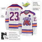 Custom Hockey Jersey in White, Purple, and Orange - Personalize Your Own Design Personalized White Purple-Orange Hockey Jersey