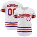 Custom Name and Number Authentic Baseball Jersey in White Purple-Orange Line - Personalized Team Jersey Personalized White