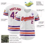 Custom Name and Number Authentic Baseball Jersey in White Purple-Orange Line - Personalized Team Jersey Personalized White